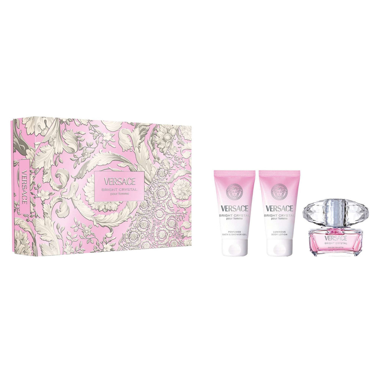 VERSACE BRIGHT CRYSTAL 3 PCS SET FOR WOMEN: 1.7 EAU DE TOILETTE SPRAY + 1.7 BATH & SHOWER GEL + 1.7 BODY LOTION