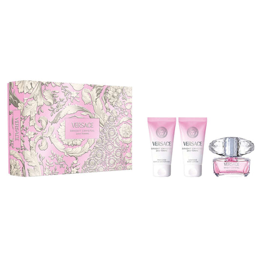 VERSACE BRIGHT CRYSTAL 3 PCS SET FOR WOMEN: 1.7 EAU DE TOILETTE SPRAY + 1.7 BATH & SHOWER GEL + 1.7 BODY LOTION